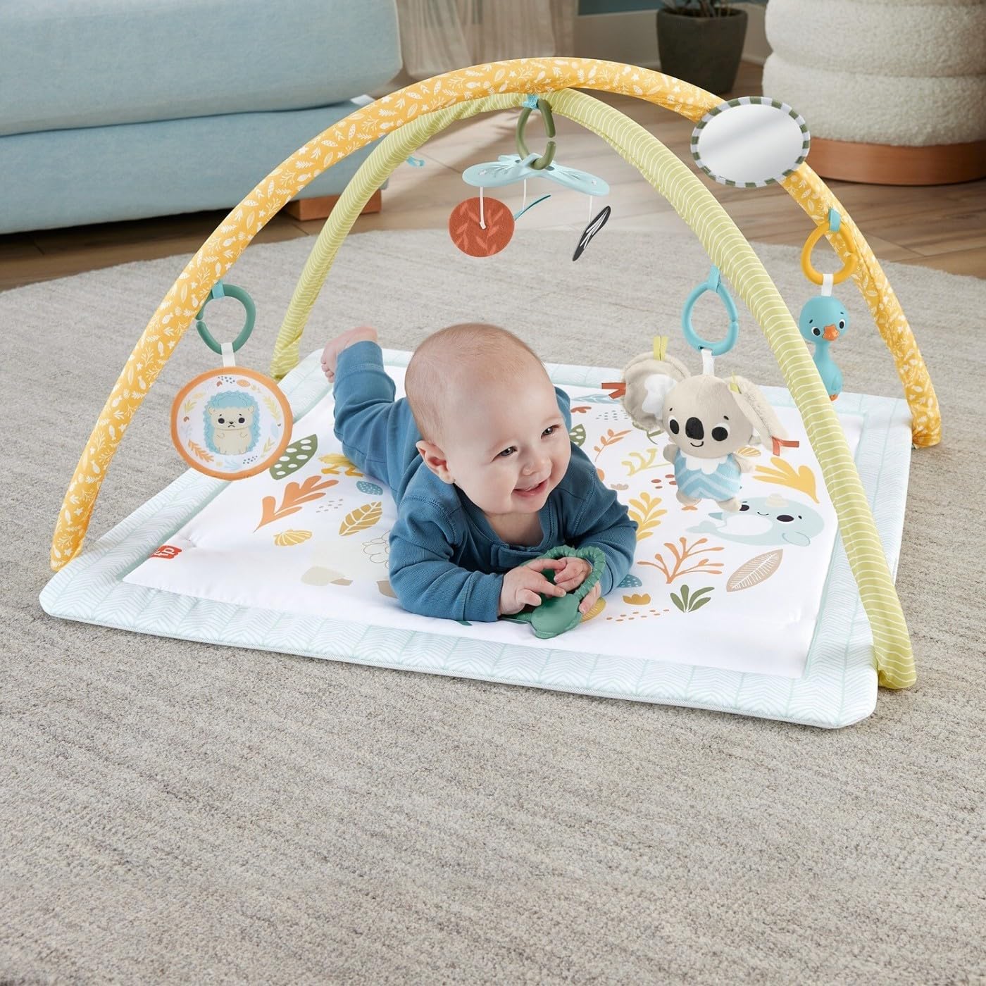 Fisher-Price Baby Playmat Simply Senses Newborn Gym With Mobile & Sensory Activity Toys For Developmental Play Ages 0+ Months