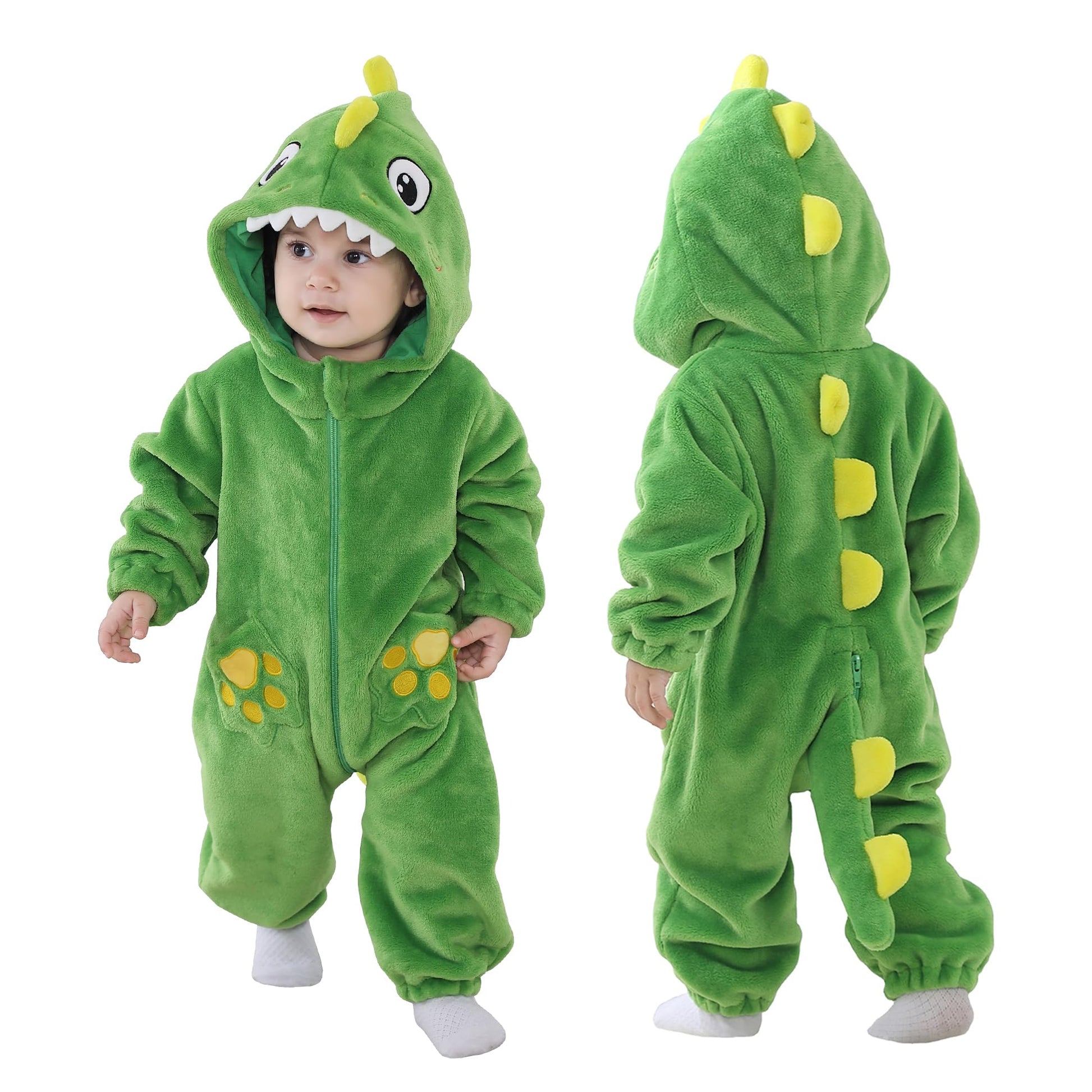 Tonwhar Infant And Toddler Halloween Cosplay Costume Kids' Animal Outfit Snowsuit(1-3 Months,Light Green Dinosaur)