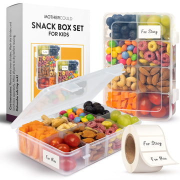Mothercould Snack Box Set For Kids - 8 Compartments, Reusable Snack Solution With 100 Dissolvable Labels  Easy To Clean, Dishwas