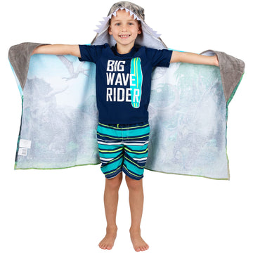 Franco Kids Bath And Beach Soft Cotton Terry Hooded Towel Wrap, 24 In X 50 In, Jurassic World