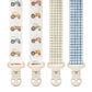 Stadela Baby Fabric Pacifier Clip Holder, Plastic Clip, 4-Pack, Farm Pattern, Tractors Set