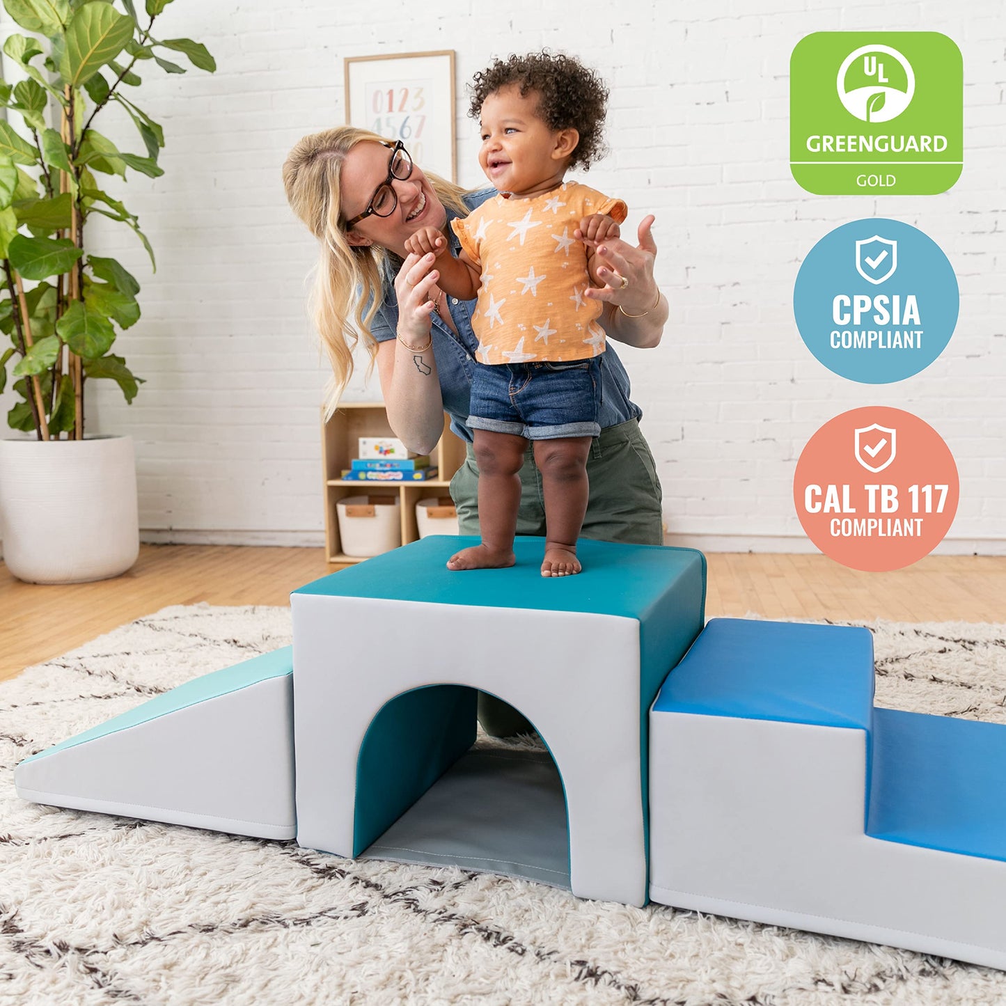 Ecr4Kids Softzone Single Tunnel Climber, Toddler Playset, Contemporary, 3-Piece