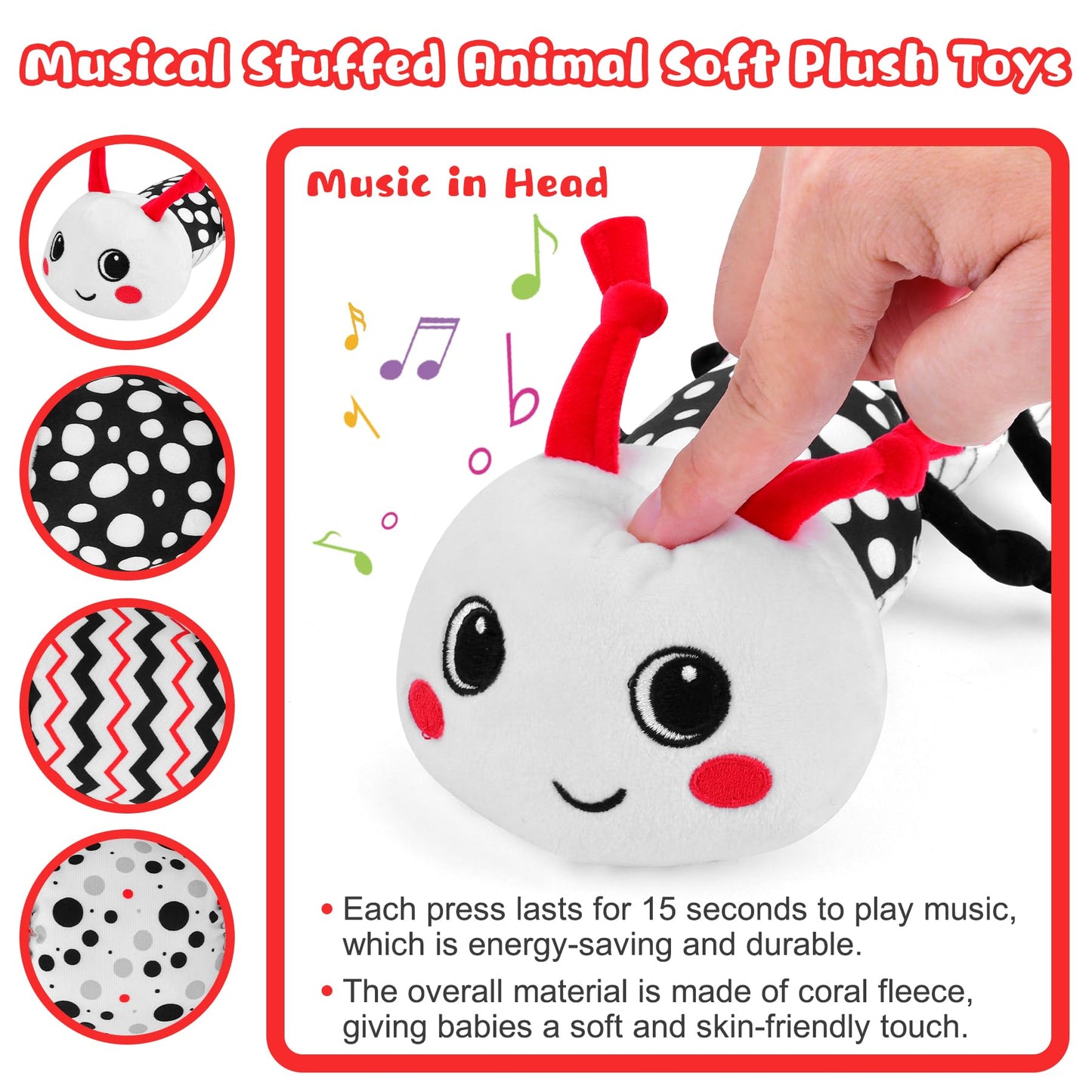 Baby Toys 0-12 Months - Musical Caterpillar Stuffed Animal Soft Plush Toys for Infant Girls Boys 3 6 12 Months Tummy Time Sensor