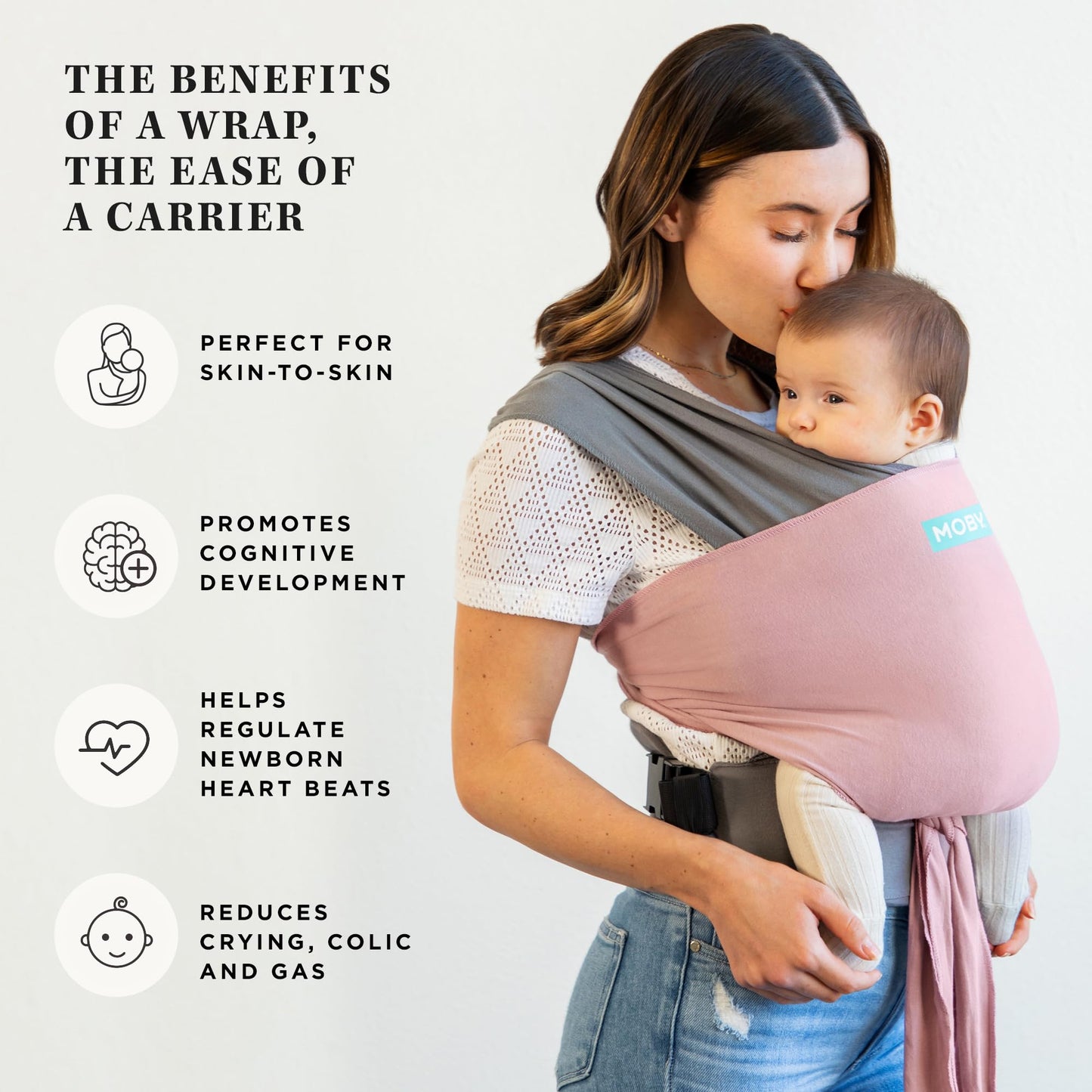 Moby Baby Wrap Carrier Easy-Wrap for Newborns to Toddlers (8-33lbs), Infant Sling Carrier, Lightweight & Hands Free Design for M