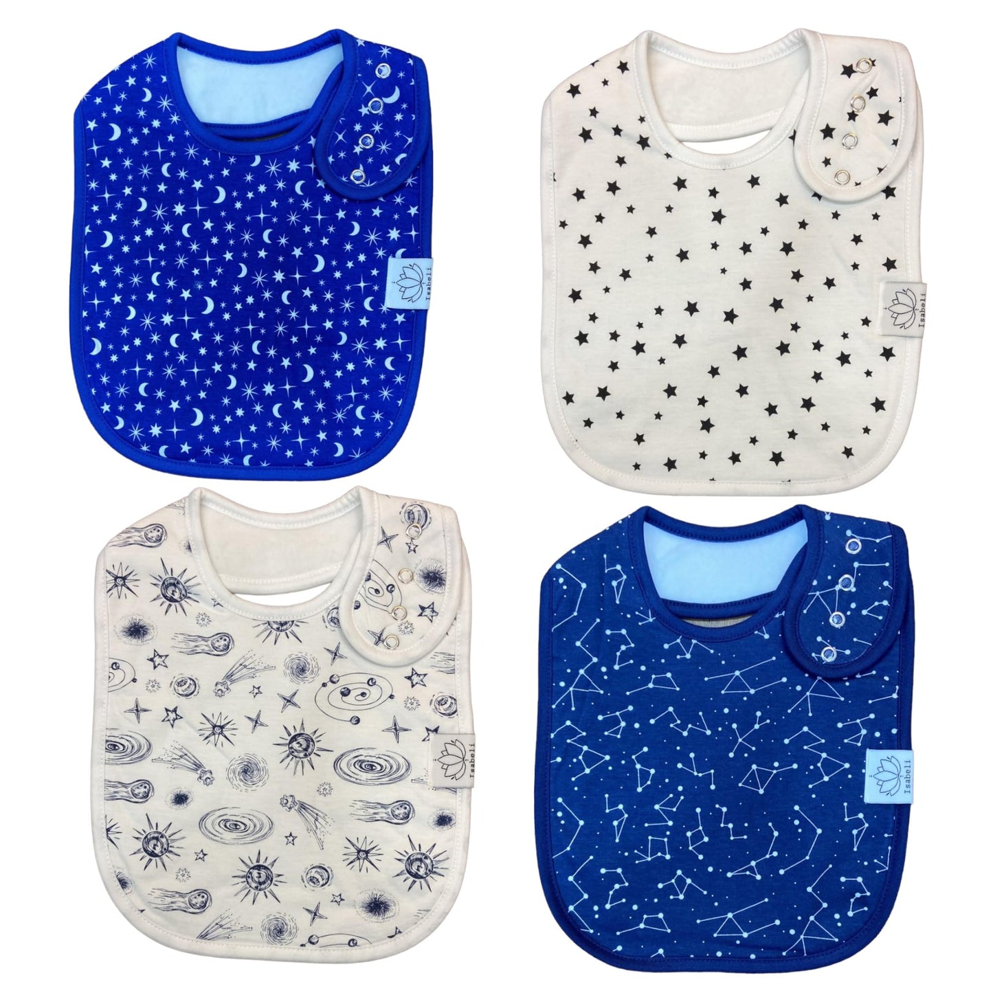 Isabeli Organic Cotton Toddler Drool Bibs 4 Pack - Galaxy