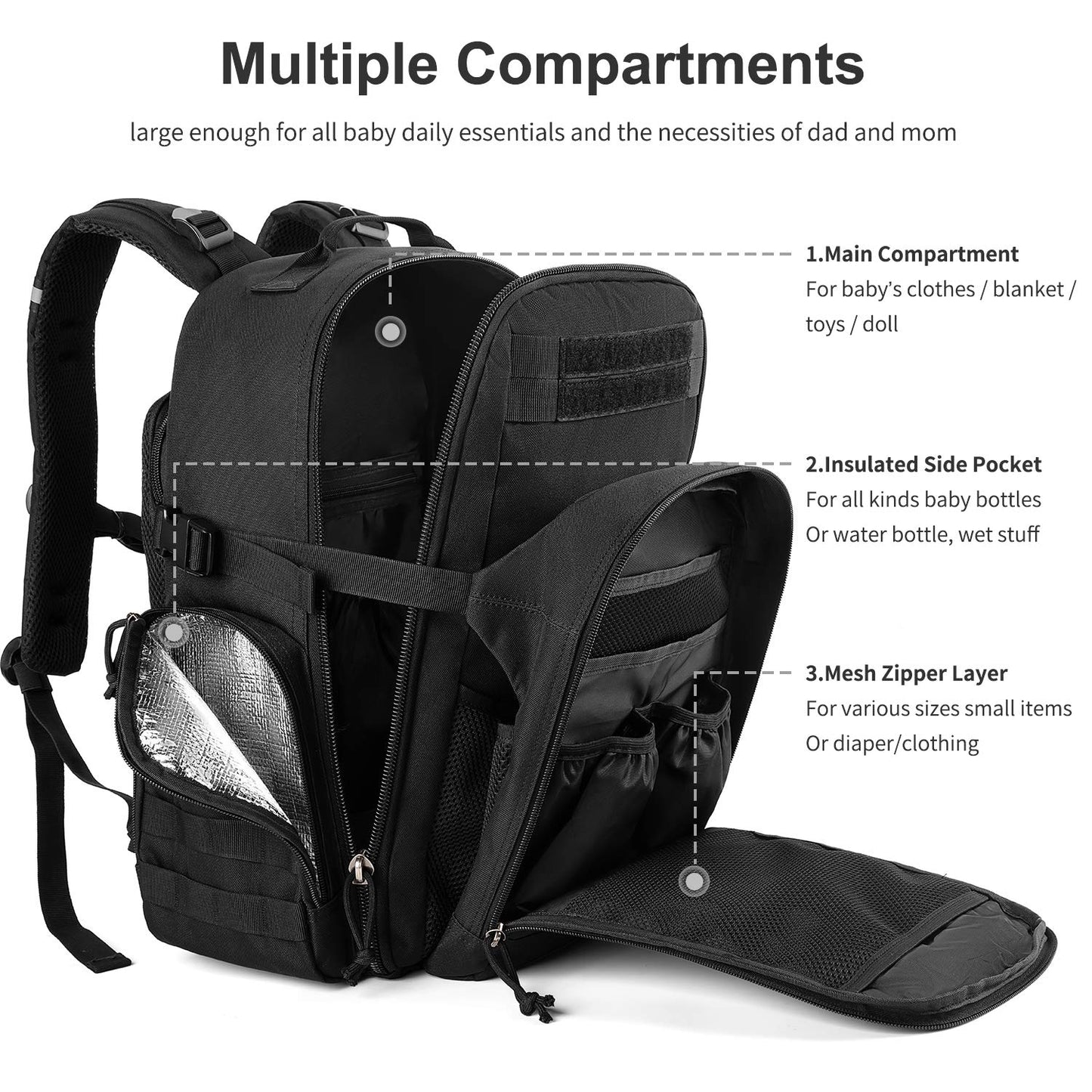 MIRACOL Military Diaper Bag for Men - Large Baby Diaper Backpack for Hiking Travel Trips Camping - Army Daddy Gear Backpack for