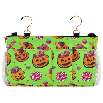 Burbuja Pumpkins with Halloween Candy Bedside Caddy Hanging Storage Organizer with 2 Straps and Hooks for Home College Dorm Bunk