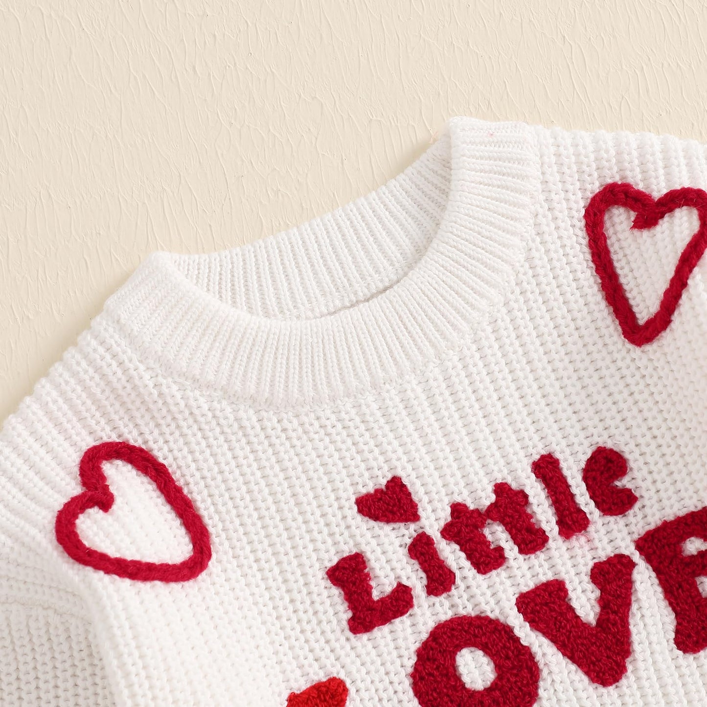 Toddler Baby Girl Valentines Day Outfit Little Love Heart Knit Sweater Long Sleeve Crewneck Pullover Fall Cute Top (White Little