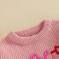 Nokpsedcb Baby Girl Cute Long Sleeve Heart Flowers Embroidery Oversized Sweater Toddler Valentine Outfit (Pink Be Mine, 3-4 Year