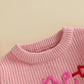 Nokpsedcb Baby Girl Cute Long Sleeve Heart Flowers Embroidery Oversized Sweater Toddler Valentine Outfit (Pink Be Mine, 12-18 Mo