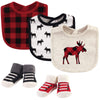 Hudson Baby Unisex Baby Cotton Bib And Sock Set, Moose, One Size