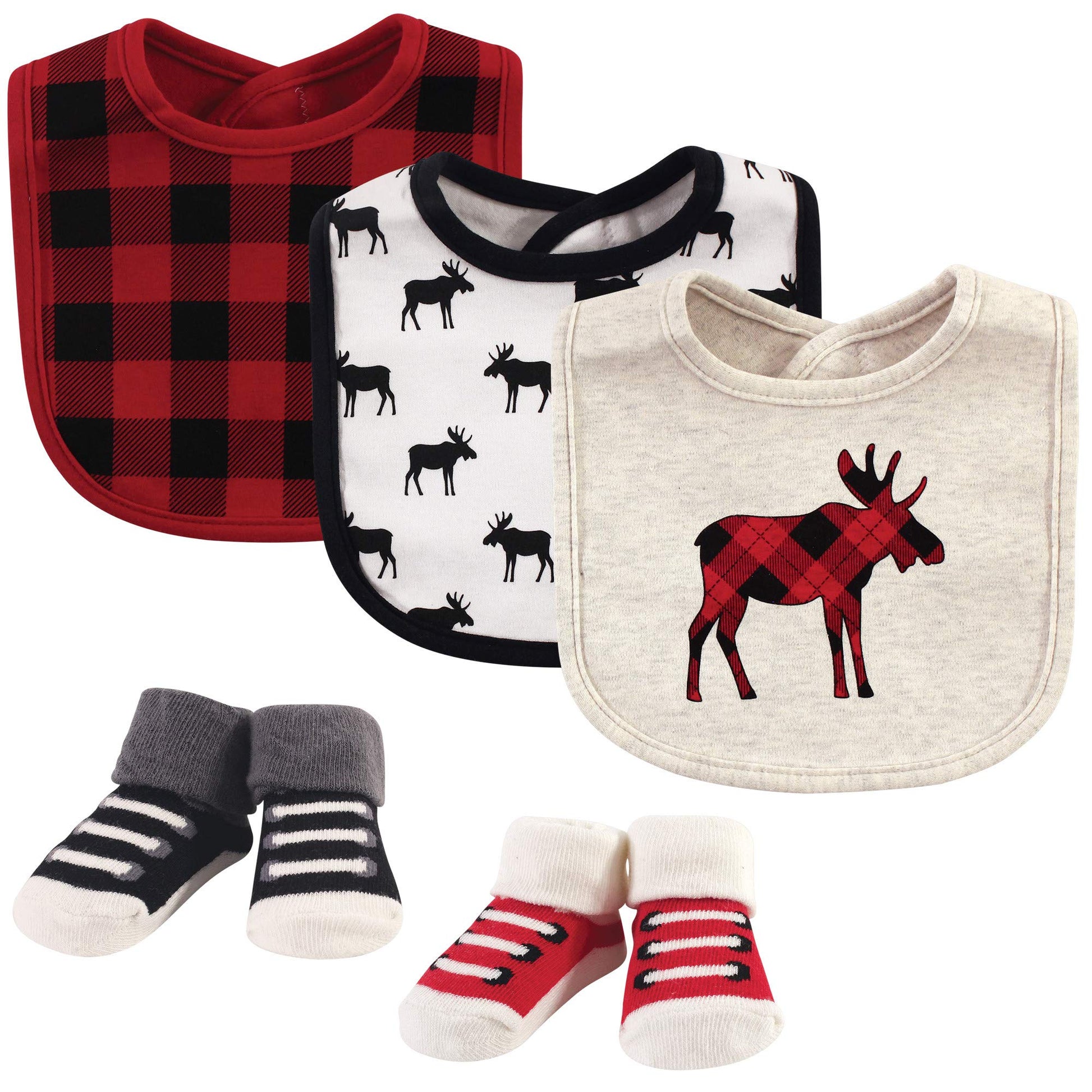 Hudson Baby Unisex Baby Cotton Bib And Sock Set, Moose, One Size