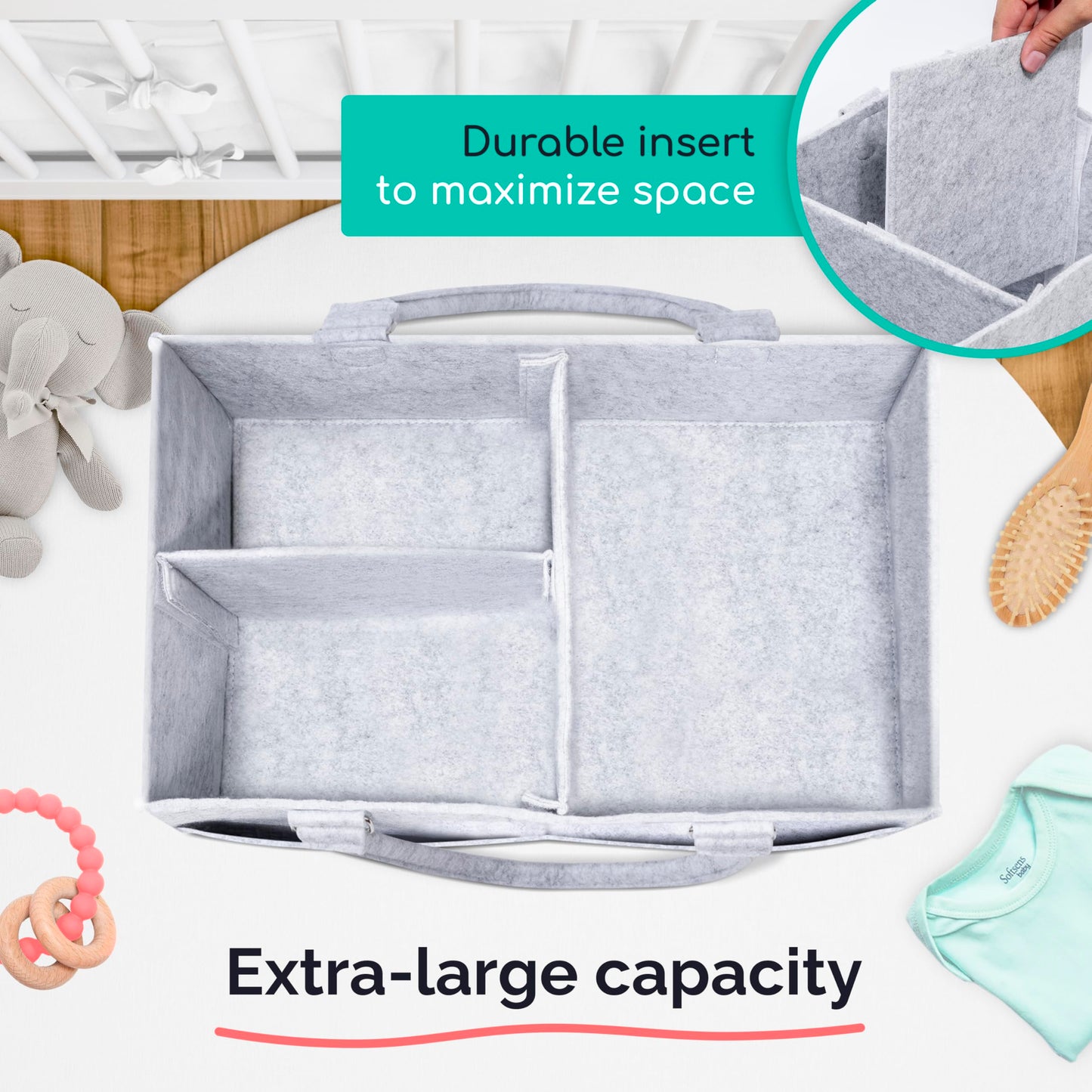 Felt Diaper Caddy - Extra Large Storage For Baby And Toddler Items - Diaper Caddy Basket - Portable Organizer Easily Holds Diape