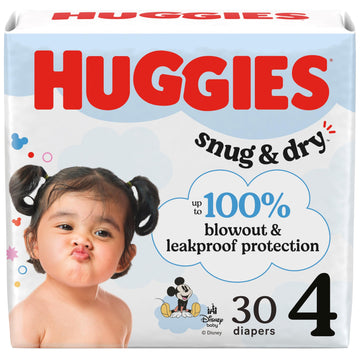 Huggies Size 4 Diapers, Snug & Dry Baby Diapers, Size 4 (22-37 Lbs), 30 Count, Packaging May Vary