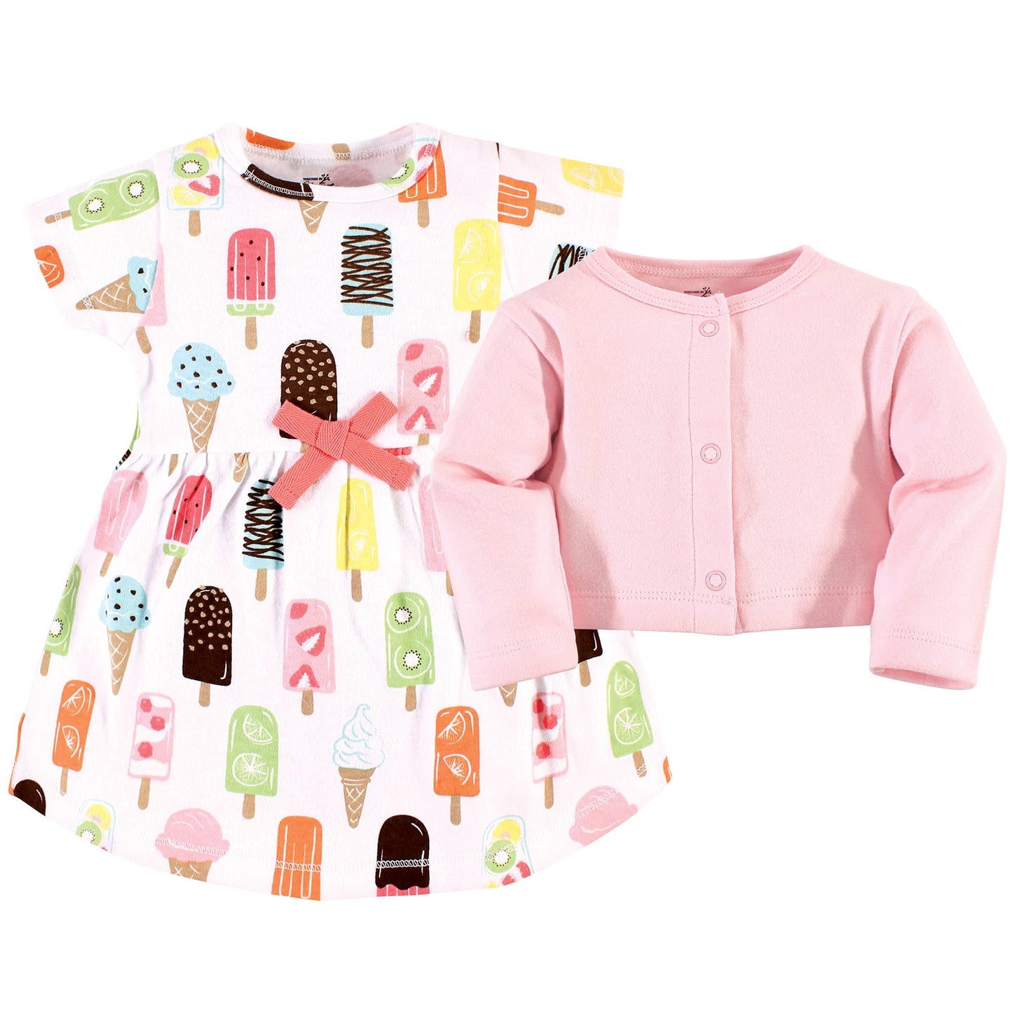 Touched By Nature Baby Girls' Organic Cotton Dress And Cardigan, Popsicle, 0-3 Months