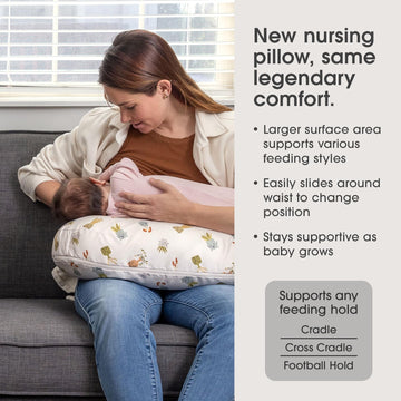 Boppy Nursing Pillow, Tan Happy Houseplants, Larger, Firmer, More Supportive Pillow For Breastfeeding And Bottle Feeding, Firmer