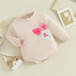 Lagkiyoj Baby Girl Valentines Day Outfit Heart Embroidery Bubble Romper Long Sleeve Crewneck Sweatshirt Infant Spring Clothes (A