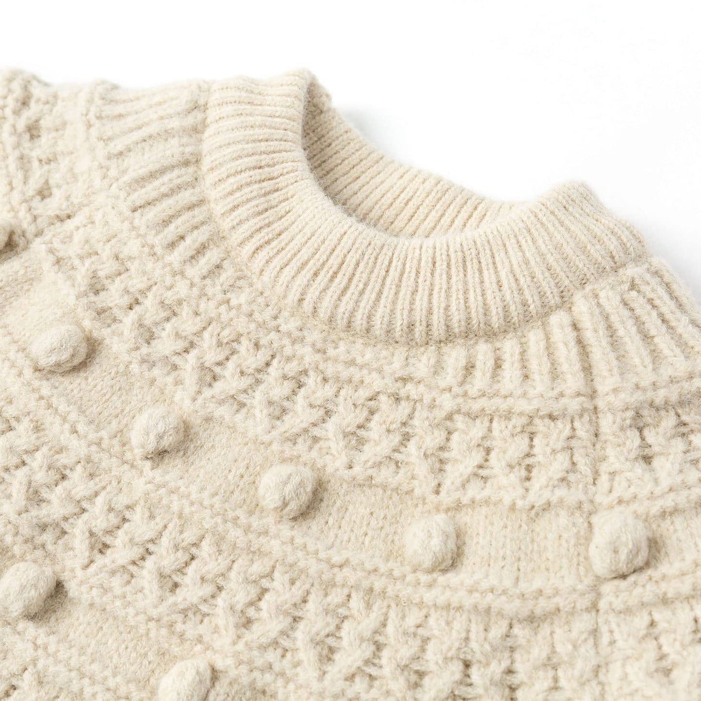 Curipeer Baby Boy 'S Girl 'S Crew Neck Knitted Sweater Handmade Pompom Rib Knit Pullover Outfits Beige 6T