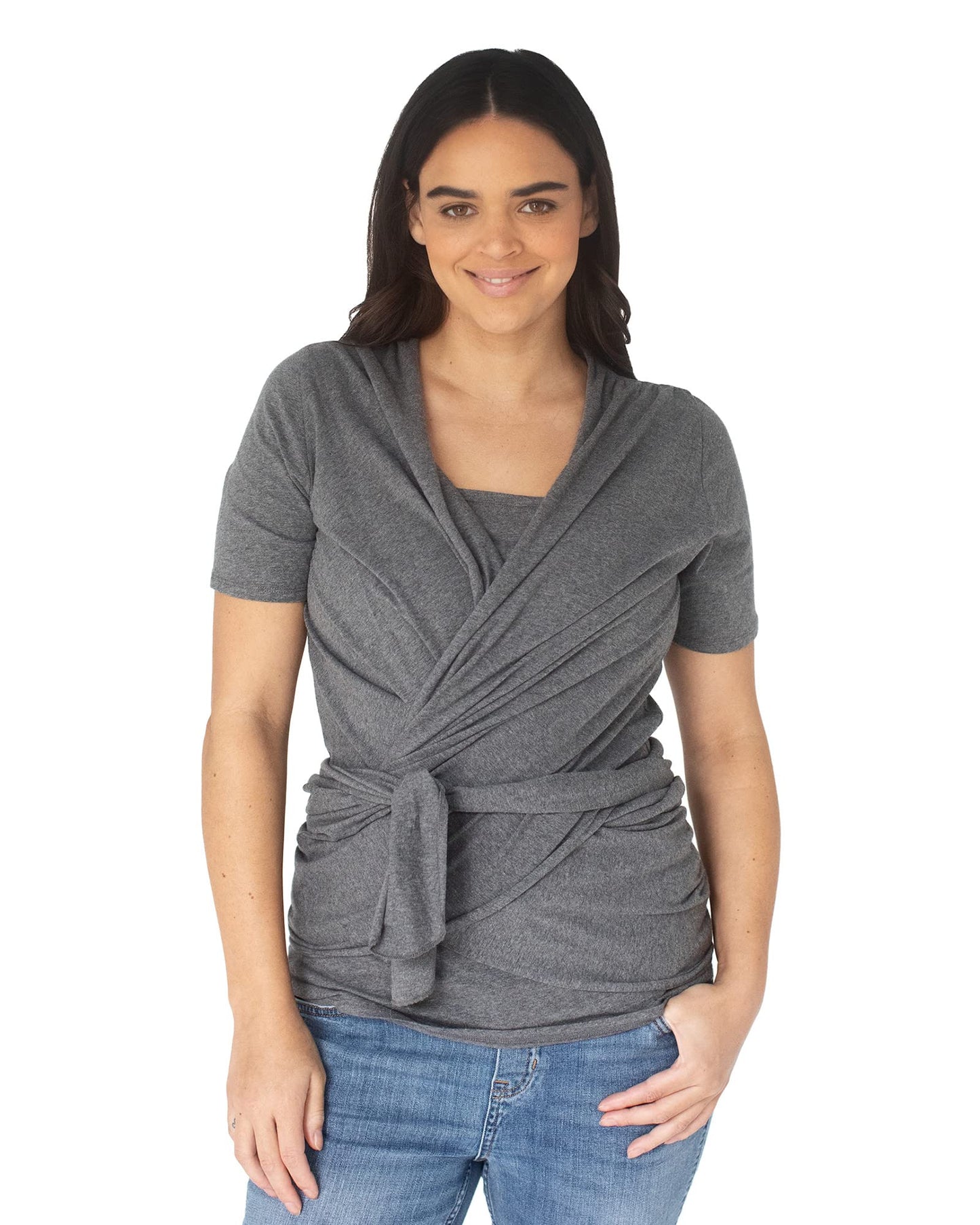 Kindred Bravely Organic Cotton Skin To Skin Wrap Top | Kangaroo Shirt For Mom And Baby (Grey Heather, Medium)