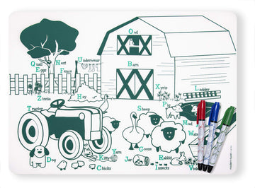 Modern-Twist Mark-Mat Set 100% Food-Grade Silicone, Waterproof And Reusable Color Sheet & 3 Dry Erase Markers For Kids - Farm Bu