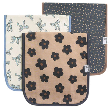 Baby Burp Cloth Large 21''X10'' Size Premium Absorbent Triple Layer 3-Pack Gift Set 'Gemma In Tan' By Copper Pearl