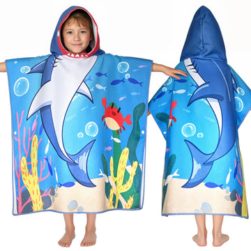 Shark Hooded Towels for Kids, with Backpack, Kids Beach Towel 30x 25 for 3-10 Years, Shark Gifts for Boys Girls, Toddler Swim Co