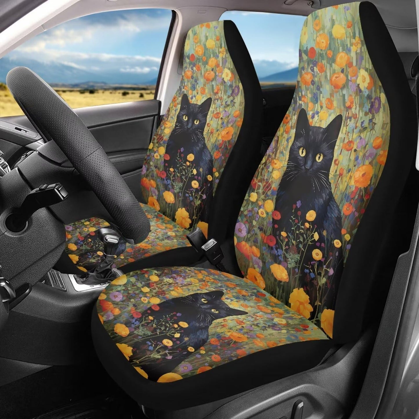 Whosucclay Black Cat Garden Car Seat Covers for Trucks and SUVs, Automotive Seat Protector Black Seat Covers Cars Interior Cover
