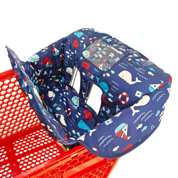 2-In-1 Shopping Cart And High Chair Cover For Baby, Padded Cover, Fold'N Roll Style, Portable With Carry Bag (Blue Whale)