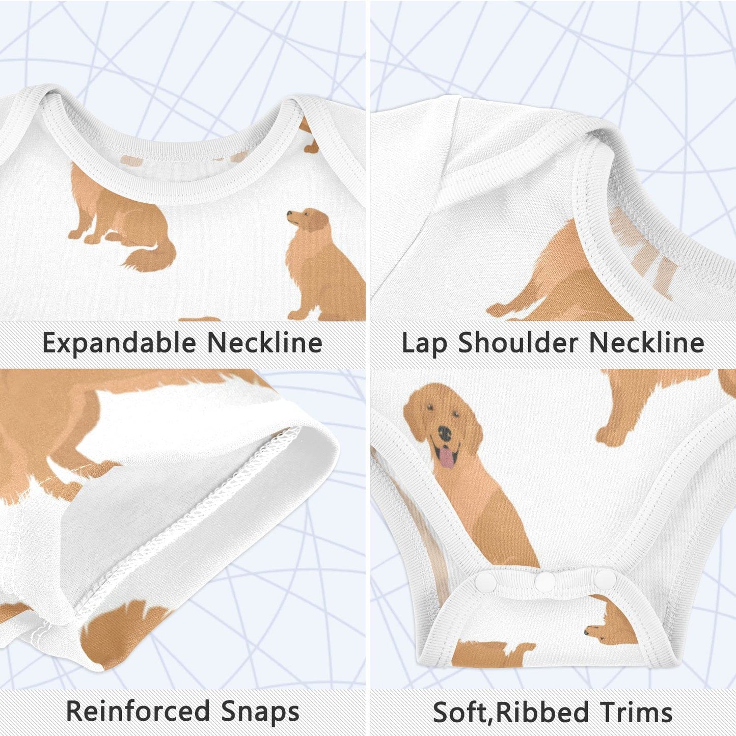 Vvfelixl Baby Girls' Bodysuits Golden Retriever Dogs Short Sleeve Cotton Baby Clothes For Girls 0-3 Months Puppy