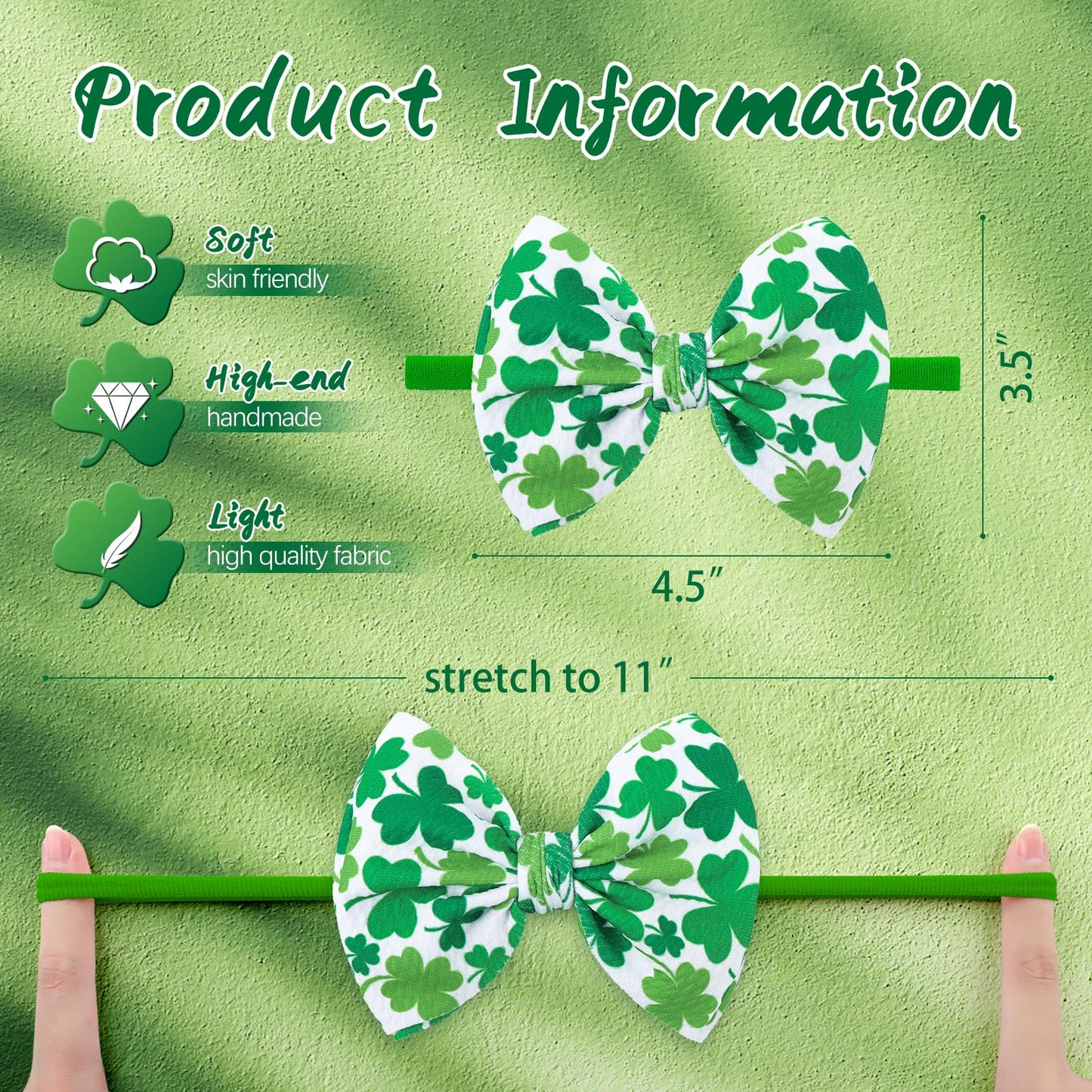 Yanjie Baby Bows Headbands - Shamrock Headbands With Green Bows For Newborn Girls, Infants And Toddlers, St Patrick'S Day Hair A