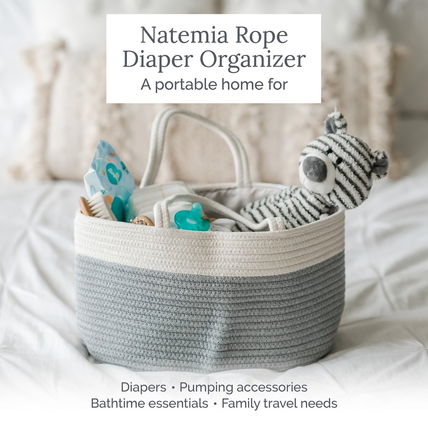 Natemia Baby Nappy Caddy Organizer - Large Portable Baby Caddy For Diapers And Wipes - Baby Basket For Newborn - Baby Storage Ba