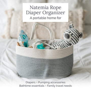 Natemia Baby Nappy Caddy Organizer - Large Portable Baby Caddy For Diapers And Wipes - Baby Basket For Newborn - Baby Storage Ba