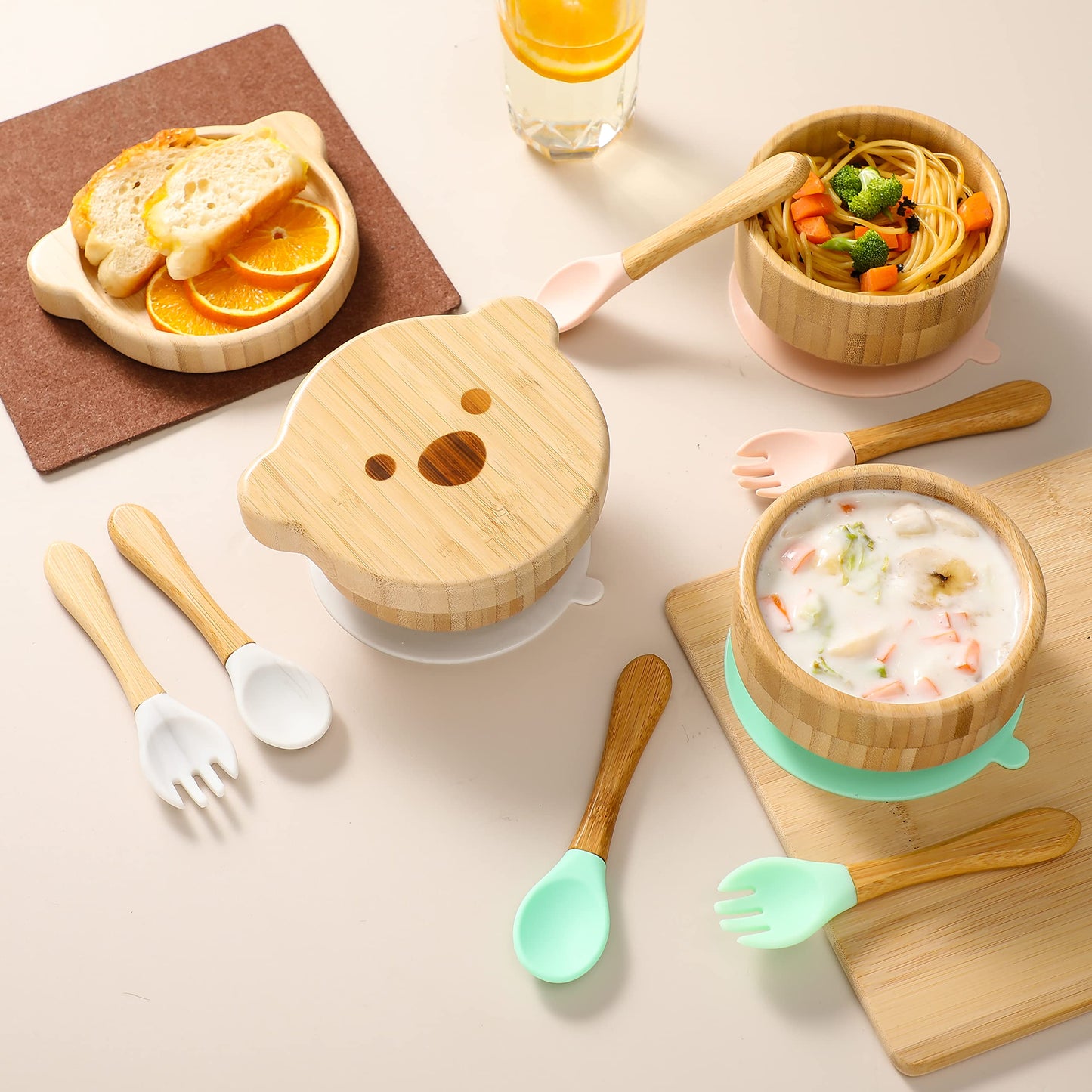 Baby Bowls With Lid,Hbm Bamboo Suction Bowls For Baby And Spoon Set,3Pc Feeding Supplies Set For Infant, Toddlers,Detachable Sil