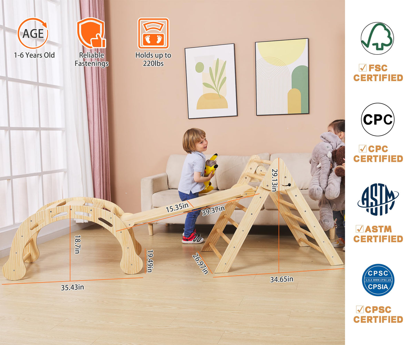 Fanabas Large 8 In 1 Pikler Triangle Set, Montessori Climbing Toys For Toddlers 1-7 Years Kids Jungle Gym Outdoor And Indoor Pla
