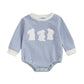 VISGOGO Easter Baby Boys Sweatshirts Rompers Bunny/Carrot Embroidery Onesie Long Sleeve Waffle Bodysuits Jumpsuits (Blue-Rabbit,