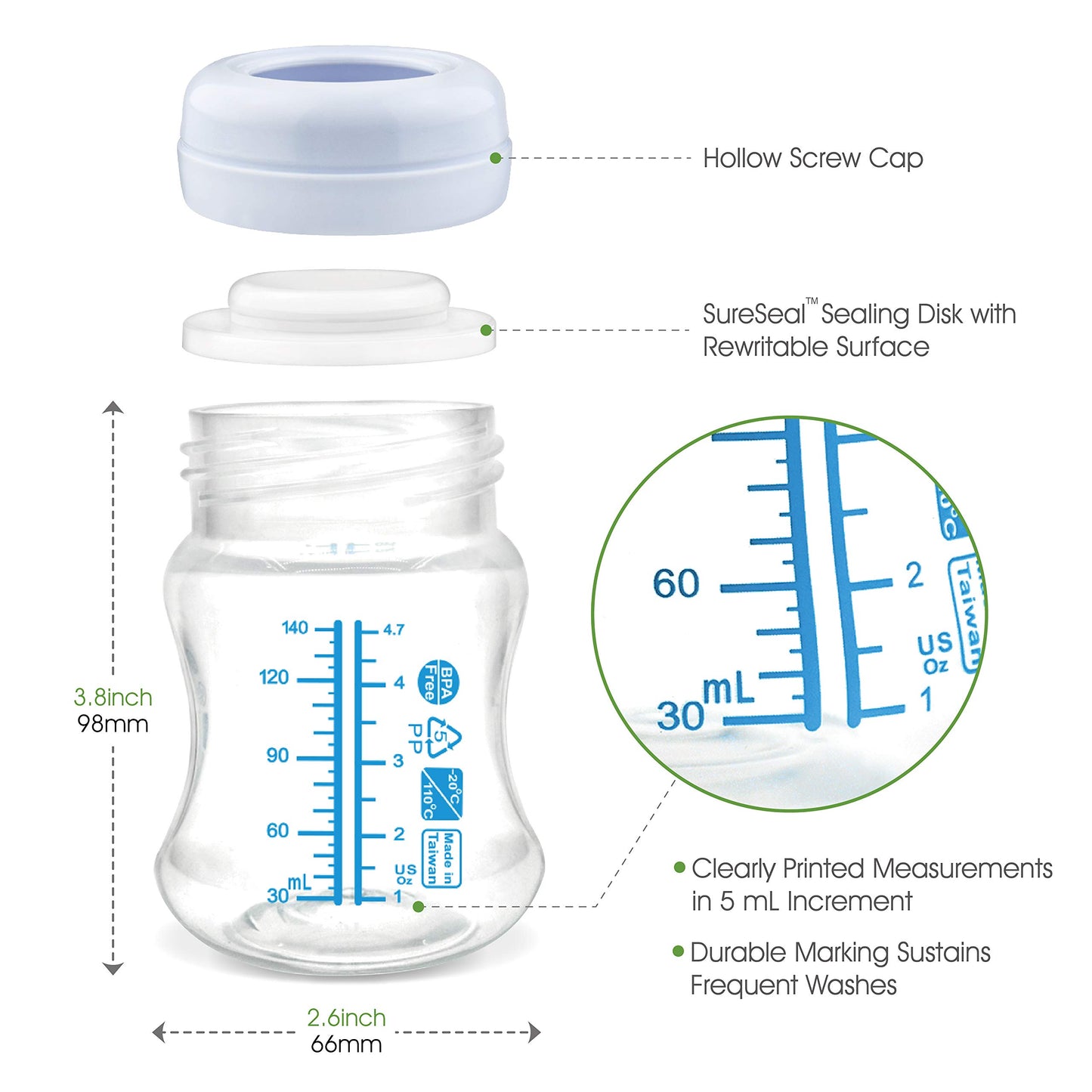 Maymom Wide-Mouth Milk Storage And Feeding Collection Bottle With Nipple, Dome Cap, Bottle Top, Sureseal Sealing Disk; Compatibl