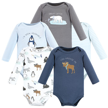 Hudson Baby Unisex Baby Cotton Long-Sleeve Bodysuits, Arctic Animals, 0-3 Months