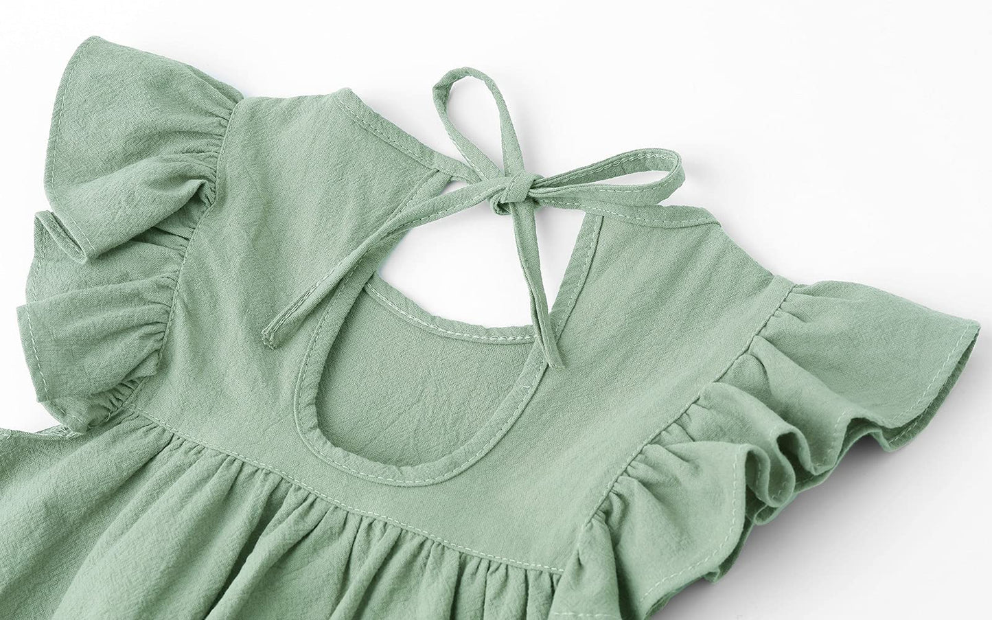 Lyxiof Toddler Baby Girl Cotton Linen Dress Ruffle Sleeve Halter Sleeveless Kids Casual Beach Dresses Green 120Cm