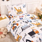 Perfemet 4 Piece Toddler Bedding Set For Boys Car Printed Toddler Comforter Set With Sheets Reversible Cartoon Tractors Kids Bed