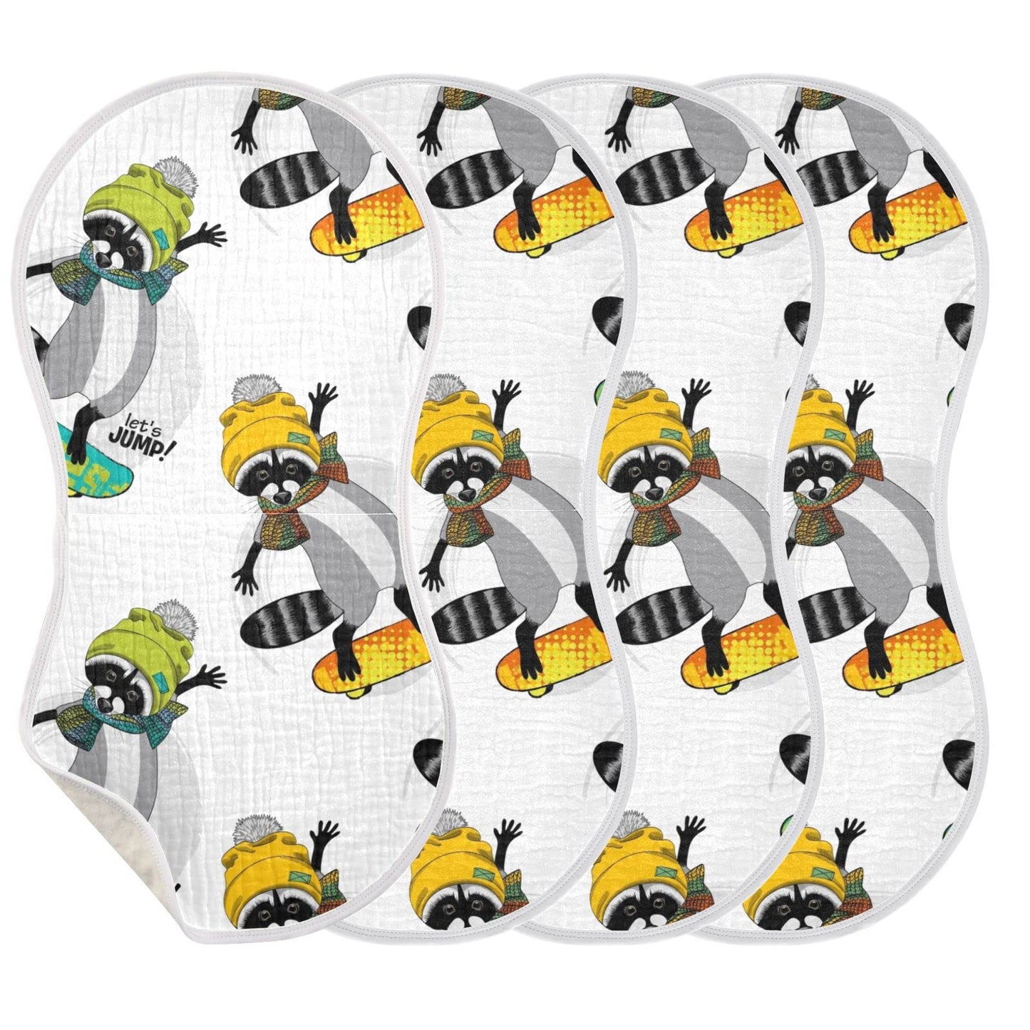 YYZZH Raccoon and Skateboard Pattern Muslin Burp Cloths for Baby 4 Pack 100% Cotton Baby Washcloths Bibs for Boy Girl