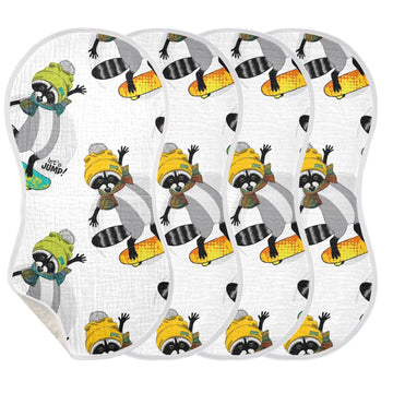 YYZZH Raccoon and Skateboard Pattern Muslin Burp Cloths for Baby 4 Pack 100% Cotton Baby Washcloths Bibs for Boy Girl
