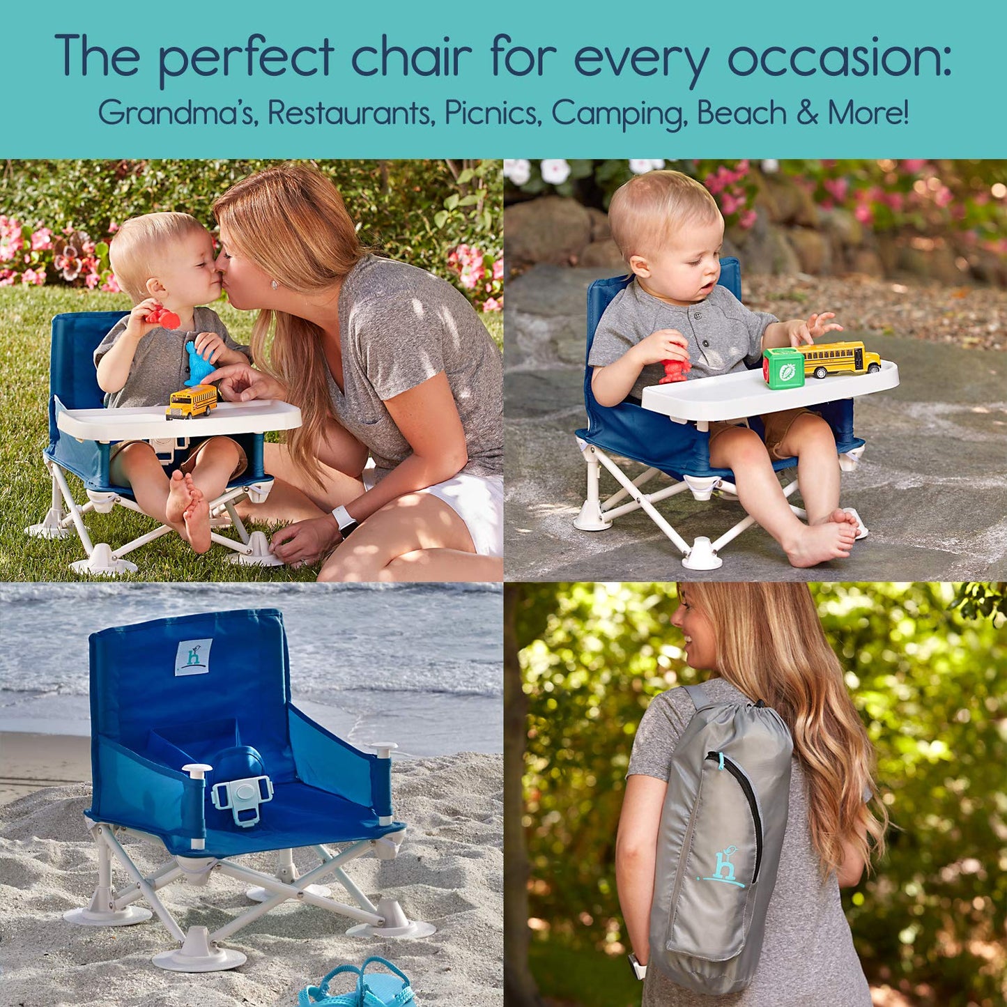 Hiccapop Omniboost Travel Booster Seat With Tray For Baby | Folding Portable Baby Booster Seat For Dining Table, Camping, Beach,