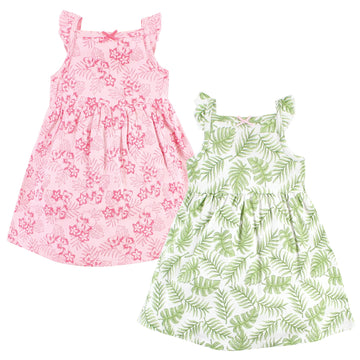 Hudson Baby Girls' Toddler Cotton Dresses, Palm Leaf, 5T