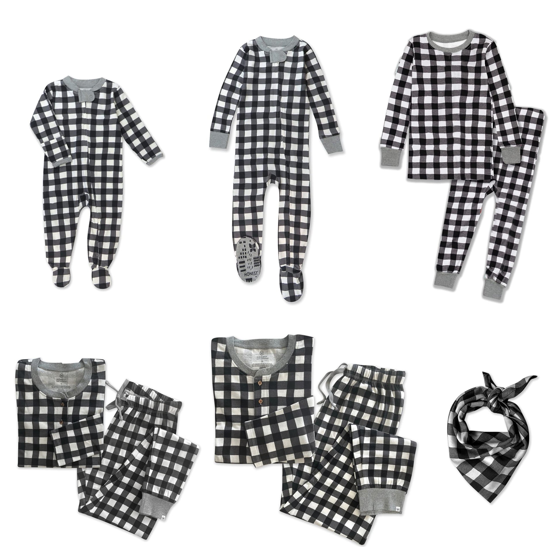 Honestbaby Baby Kids Organic Cotton Holiday Family Jammies, Painted Buffalo Check Print, 2-Piece Pajama Set Large