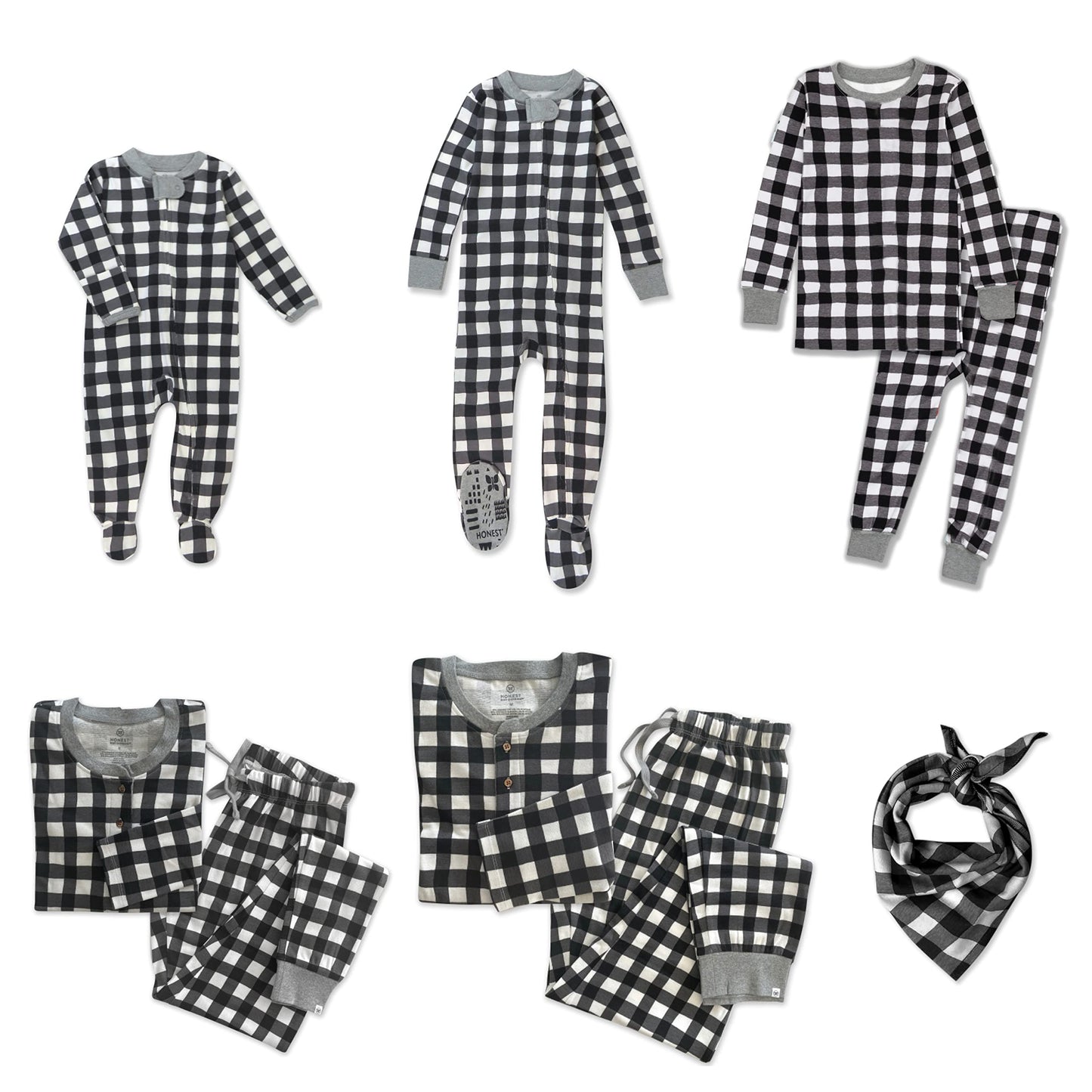 Honestbaby Baby Kids Organic Cotton Holiday Family Jammies, Painted Buffalo Check Print, 2-Piece Pajama Set Small