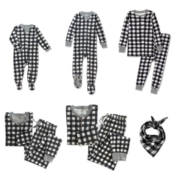 Honestbaby Baby Kids Organic Cotton Holiday Family Jammies, Painted Buffalo Check Print, 2-Piece Pajama Set Small