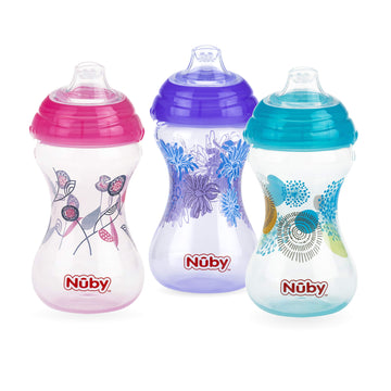 Nuby 3Pk No Spill 'Pinpoint' Soft Spout Clik-It, Girl, 10 Oz
