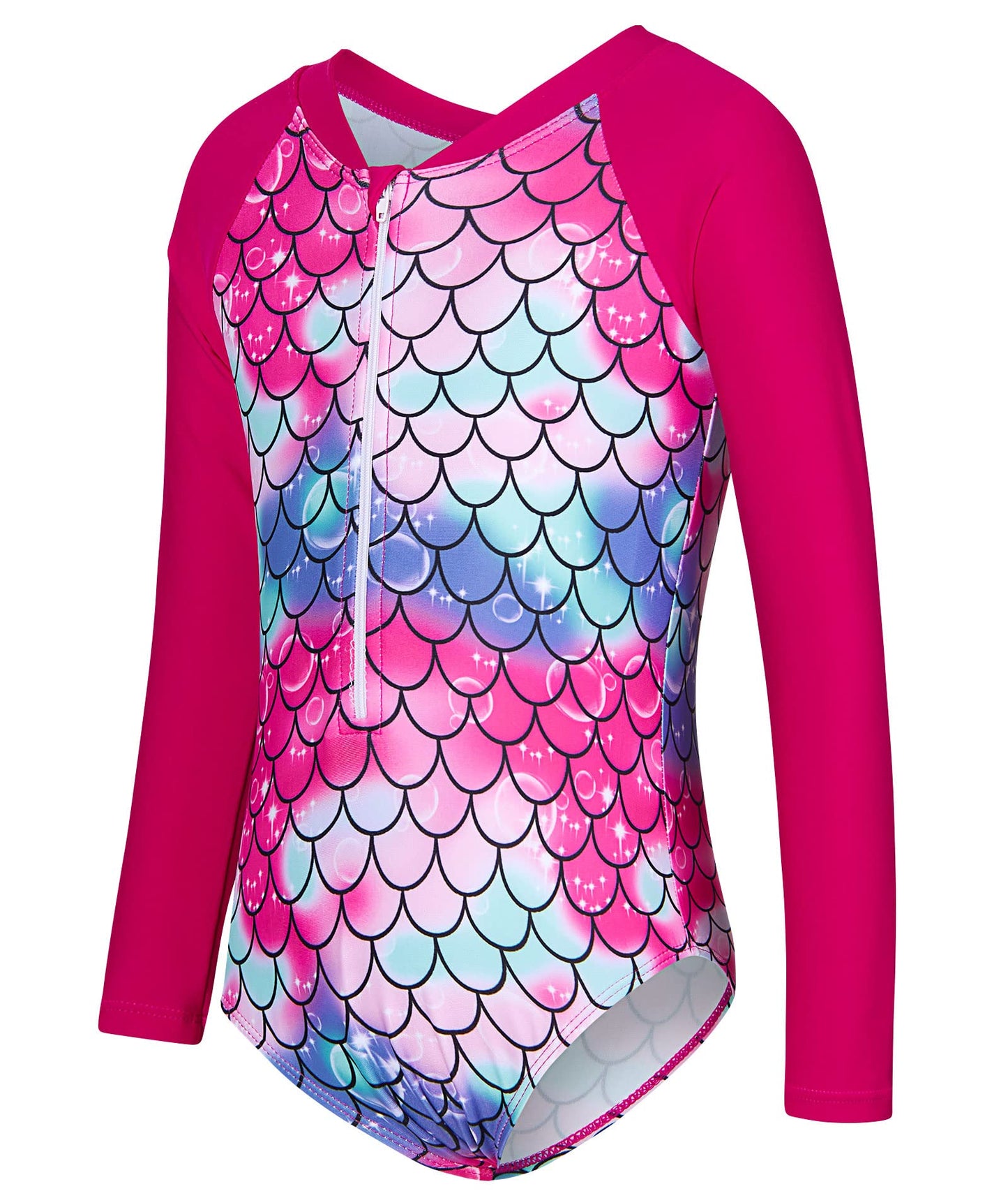 Uideazone Baby Girls Mermaid Swimsuit Toddler Girls Long Sleeve One Piece Swimsuit With Sun Protection Rashguard Swimwear Outfit