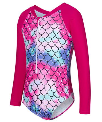 Uideazone Baby Girls Mermaid Swimsuit Toddler Girls Long Sleeve One Piece Swimsuit With Sun Protection Rashguard Swimwear Outfit