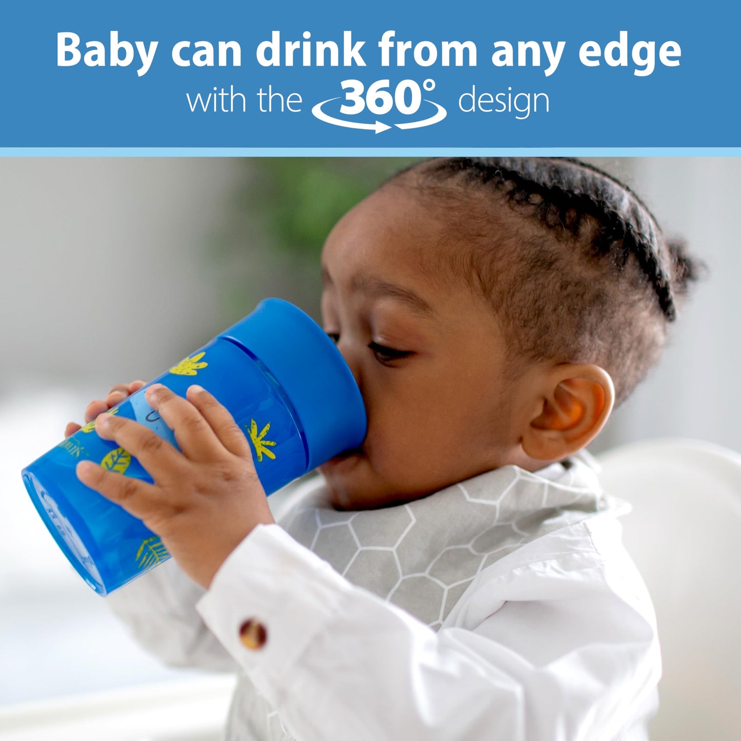 Dr. Browns Milestones Cheers 360 Cup Spoutless Transition Cup, Travel Friendly & Leak-Free Sippy Cup, Blue Alligator, 10 Oz/300